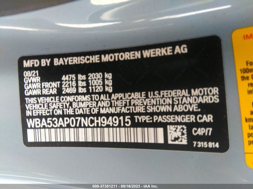 WBA53AP07NCH94915 BMW 4 Series 430I 9