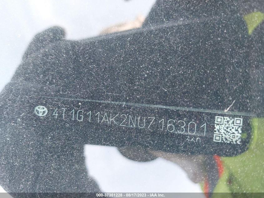 2022 TOYOTA CAMRY SE - 4T1G11AK2NU716301