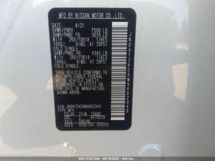 2021 NISSAN ARMADA SV - JN8AY2AD6M9662049
