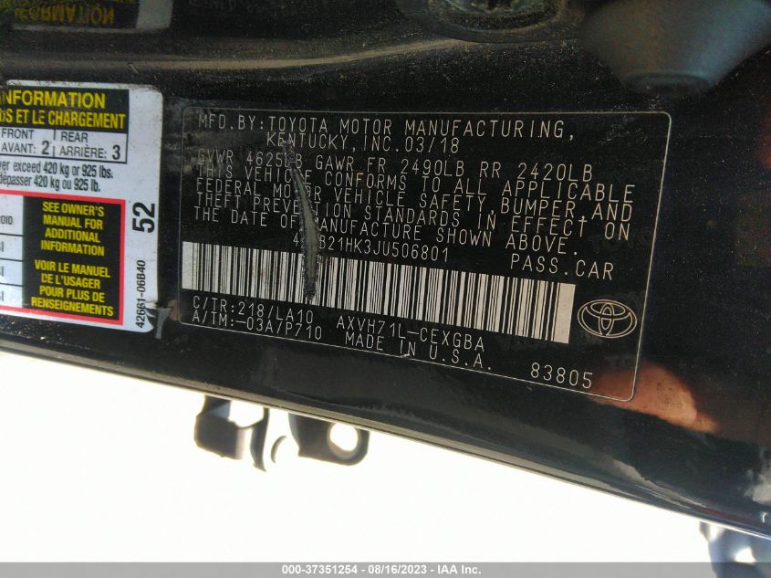 2018 TOYOTA CAMRY HYBRID - 4T1B21HK3JU506801