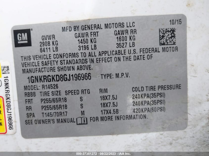 2016 CHEVROLET TRAVERSE LT - 1GNKRGKD8GJ196966