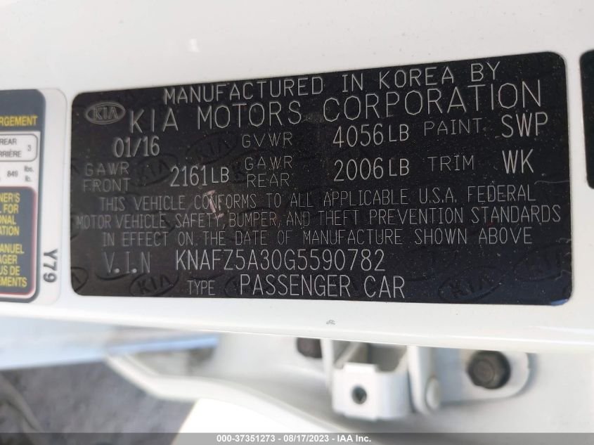 2016 KIA FORTE 5-DOOR SX - KNAFZ5A30G5590782