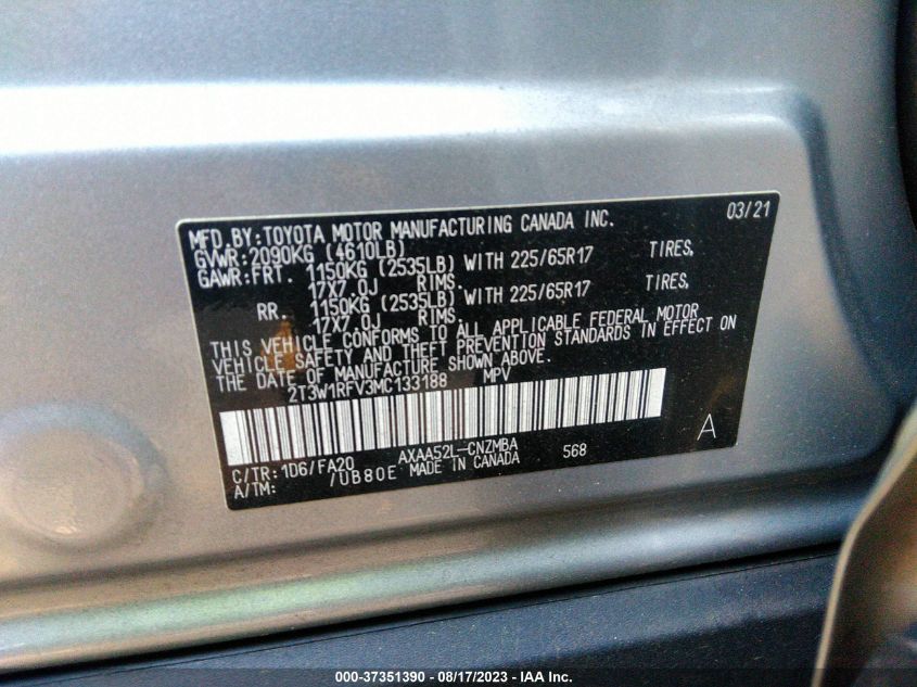 2021 TOYOTA RAV4 XLE - 2T3W1RFV3MC133188