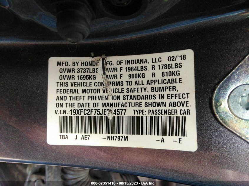 2018 HONDA CIVIC SEDAN EX - 19XFC2F75JE024577