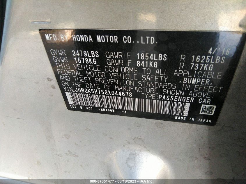 2016 HONDA FIT EX - JHMGK5H75GX044678
