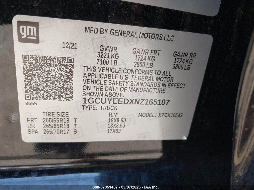 2022 CHEVROLET SILVERADO 1500 LTD RST 1GCUYEEDXNZ165107