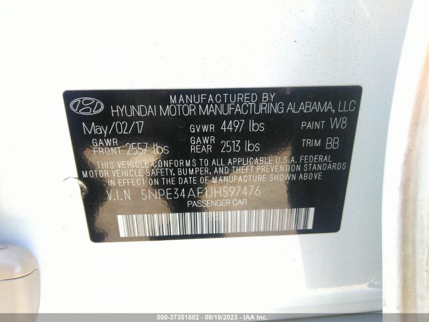 2018 HYUNDAI SONATA SEL - 5NPE34AF1JH597476