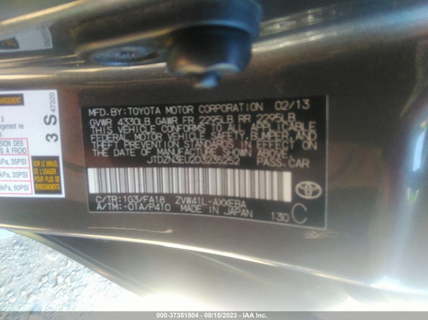 2013 TOYOTA PRIUS V TWO/THREE/FIVE - JTDZN3EU2D3235252