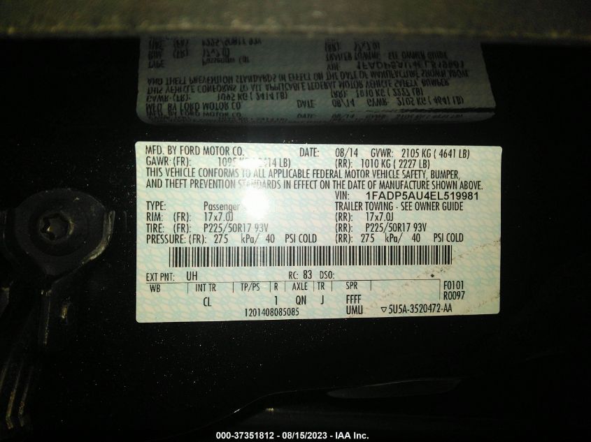 2014 FORD C-MAX HYBRID SE - 1FADP5AU4EL519981