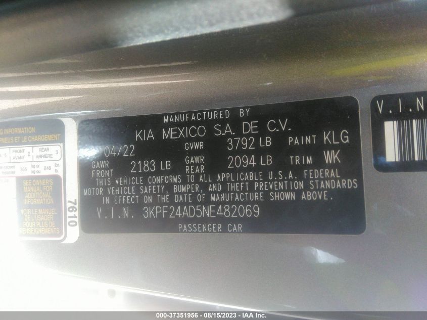 2022 KIA FORTE LXS - 3KPF24AD5NE482069