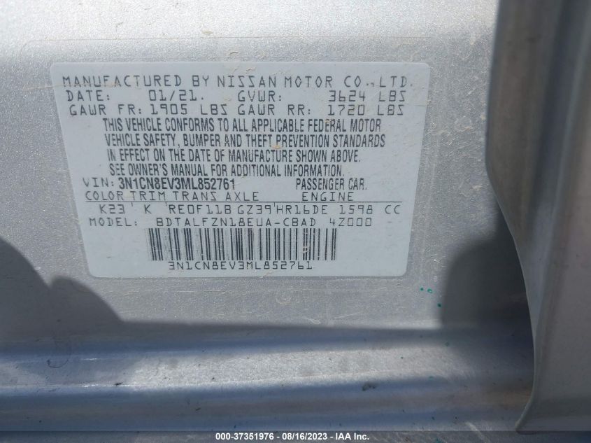 2021 NISSAN VERSA SV - 3N1CN8EV3ML852761