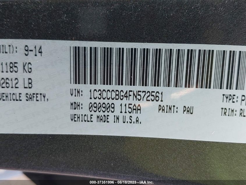 2015 CHRYSLER 200 S - 1C3CCCBG4FN572561
