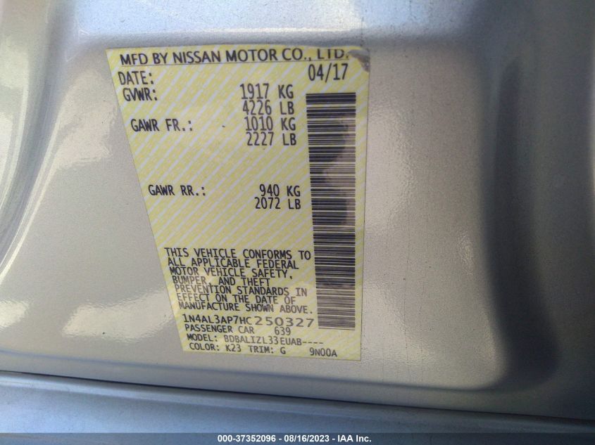 2017 NISSAN ALTIMA 2.5 SV - 1N4AL3AP7HC250327