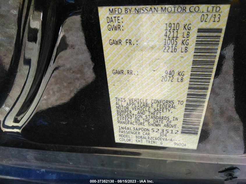2013 NISSAN ALTIMA 2.5 S - 1N4AL3AP0DN523512