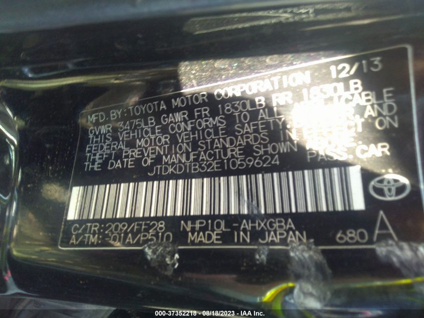 2014 TOYOTA PRIUS C ONE/THREE/TWO/FOUR - JTDKDTB32E1059624