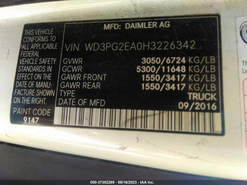 2017 MERCEDES-BENZ METRIS CARGO VAN - WD3PG2EA0H3226342