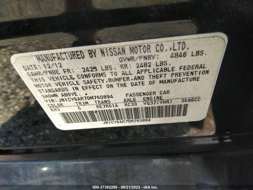 2013 INFINITI G37 SEDAN X JN1CV6AR7DM760894