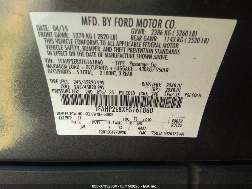 2015 FORD TAURUS SEL - 1FAHP2E8XFG161860