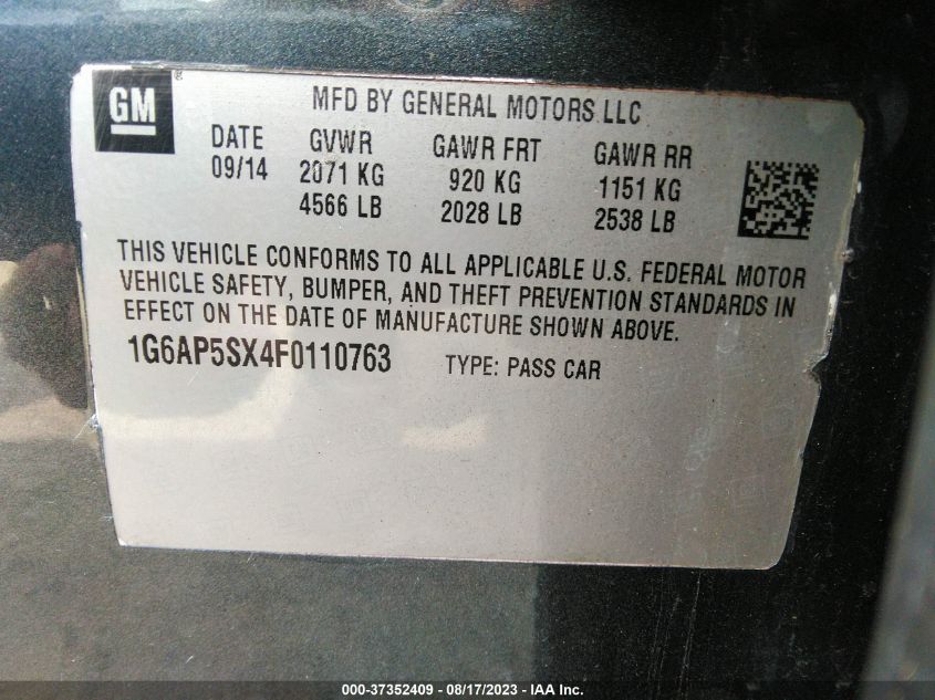 2015 CADILLAC CTS SEDAN RWD - 1G6AP5SX4F0110763
