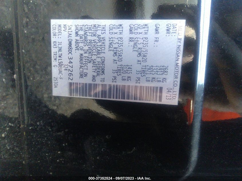 2013 INFINITI JX 5N1AL0MM8DC347262