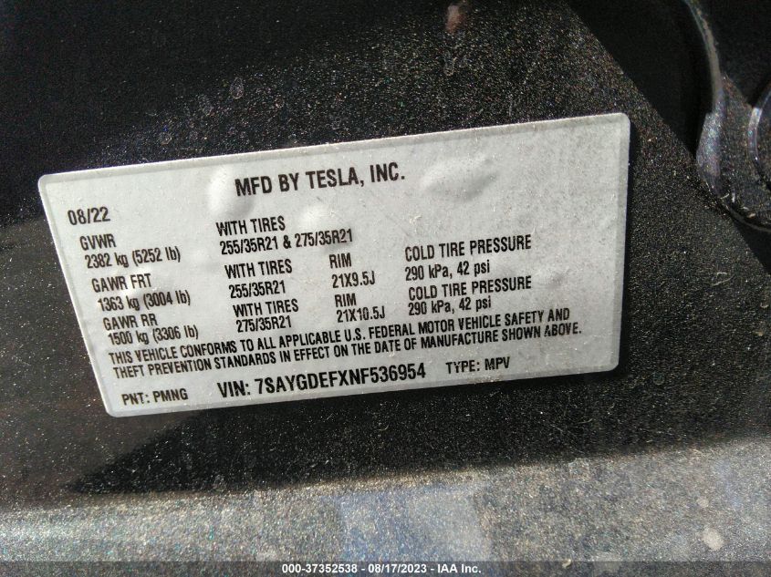 2022 TESLA MODEL Y PERFORMANCE - 7SAYGDEFXNF536954
