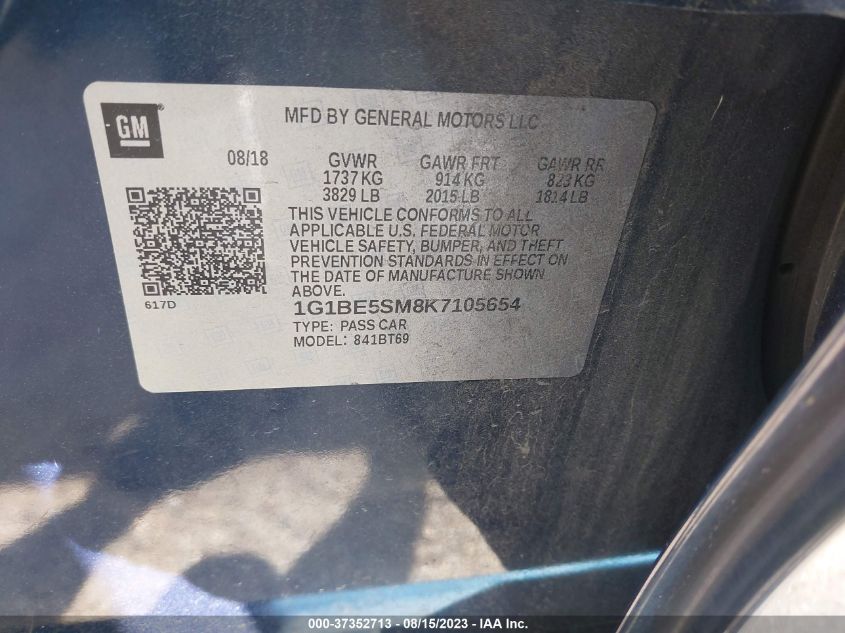 2019 CHEVROLET CRUZE LT - 1G1BE5SM8K7105654