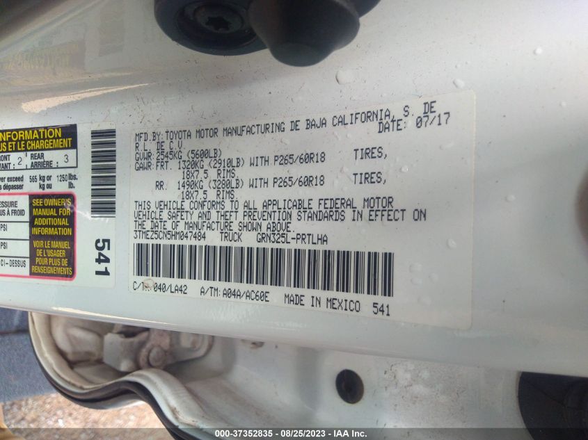 2017 TOYOTA TACOMA LIMITED - 3TMEZ5CN5HM047484