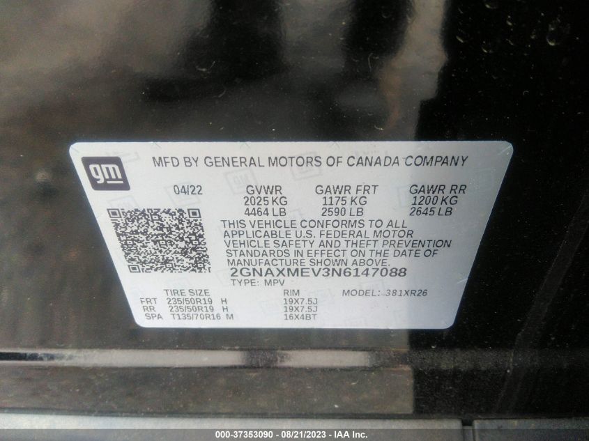 2022 CHEVROLET EQUINOX RS - 2GNAXMEV3N6147088