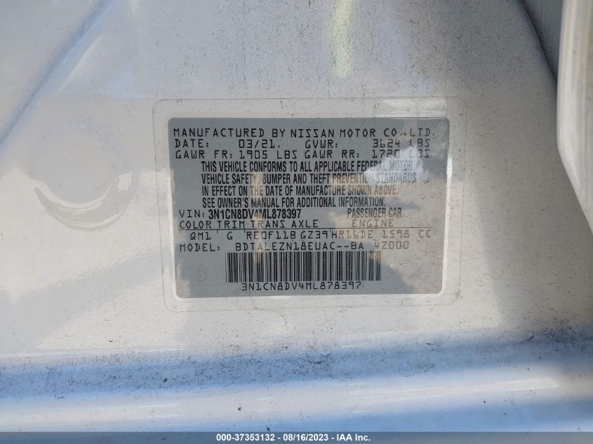 2021 NISSAN VERSA S - 3N1CN8DV4ML878397