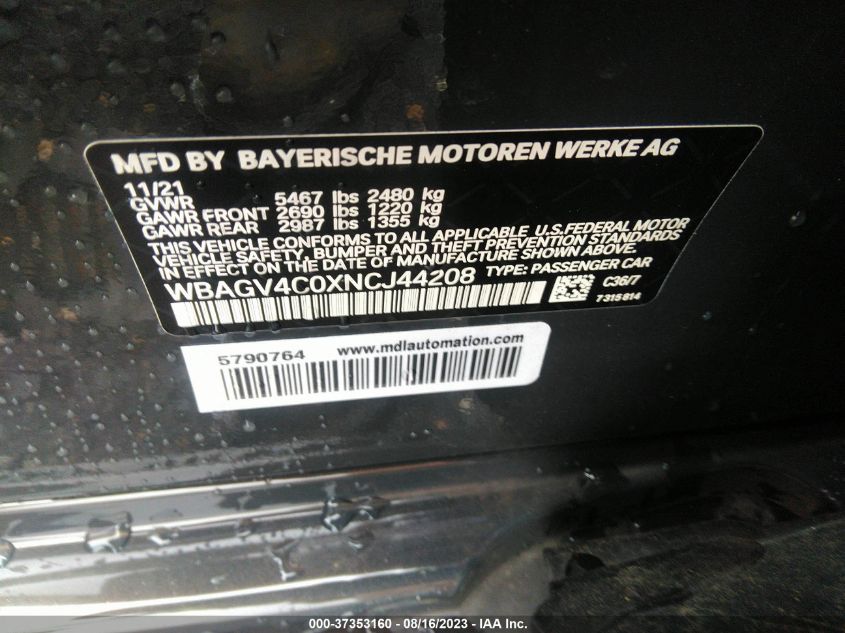2022 BMW 8 SERIES 840I - WBAGV4C0XNCJ44208