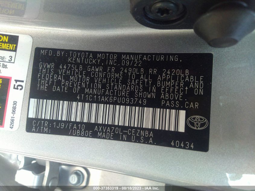 2023 TOYOTA CAMRY LE - 4T1C11AK6PU093749