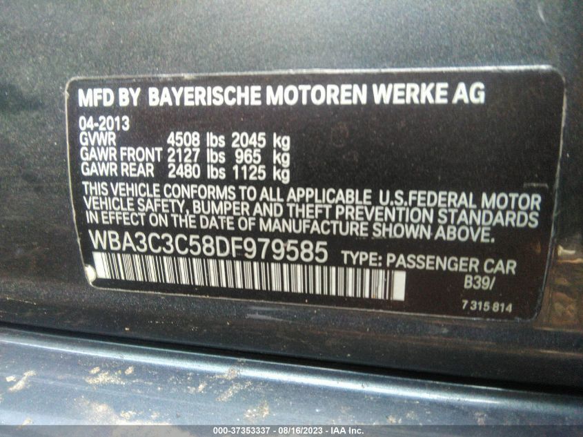 2013 BMW 3 SERIES 320I XDRIVE - WBA3C3C58DF979585