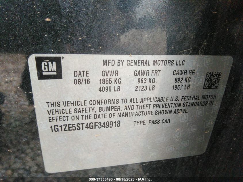 2016 CHEVROLET MALIBU LT - 1G1ZE5ST4GF349918
