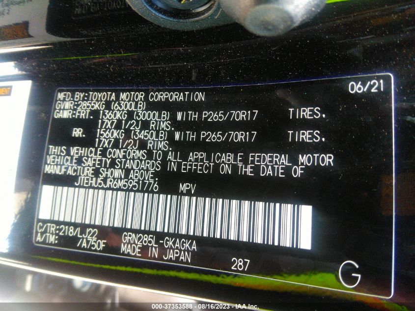 2021 TOYOTA 4RUNNER VENTURE/TRD PRO/TRD OFF R - JTEHU5JR6M5951776
