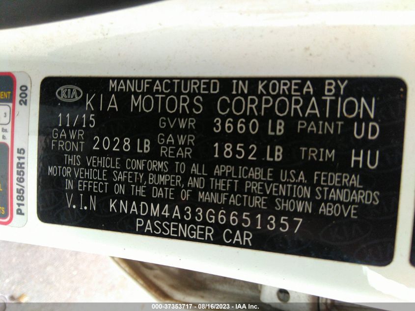 2016 KIA RIO LX - KNADM4A33G6651357