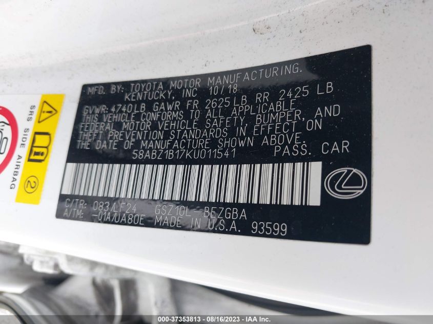 2019 LEXUS ES ES 350 - 58ABZ1B17KU011541