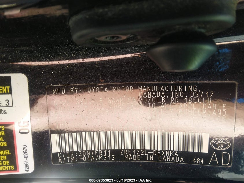 VIN 2T1BURHE0HC887201 2017 TOYOTA COROLLA L/LE/XLE/SE/XSE