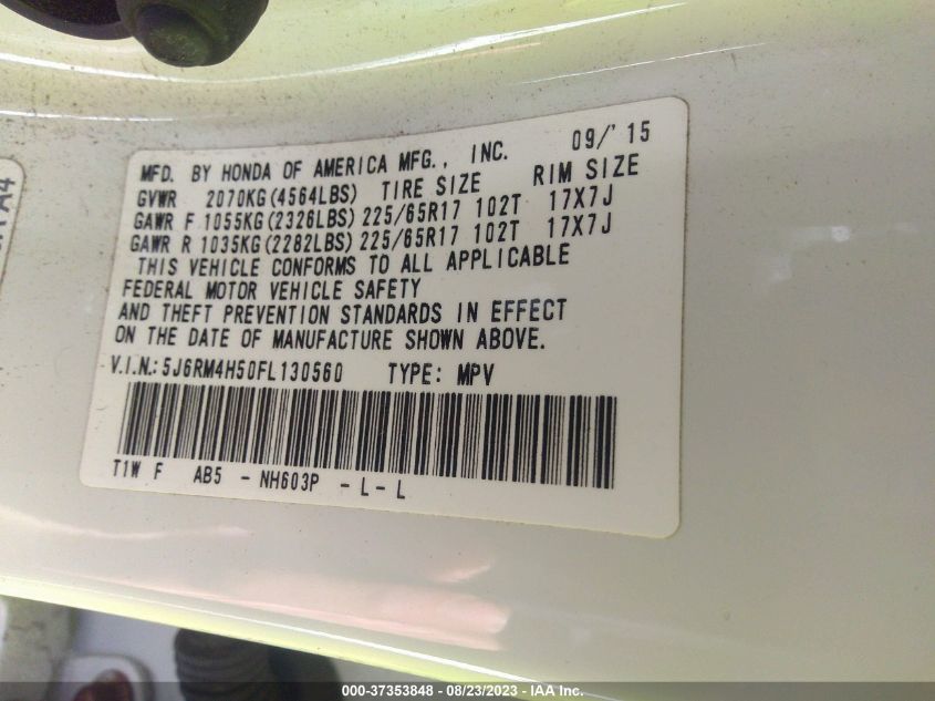2015 HONDA CR-V EX - 5J6RM4H50FL130560