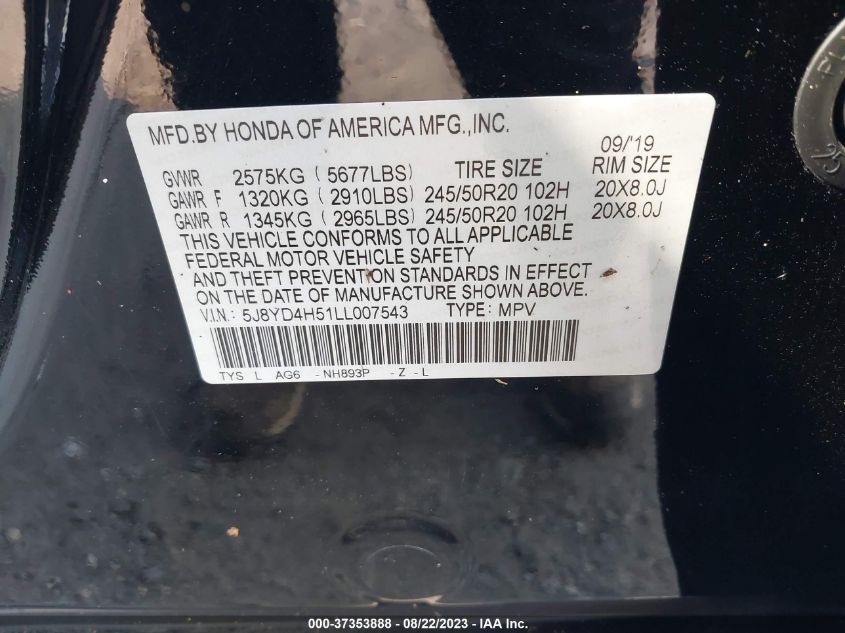 2020 ACURA MDX W/TECHNOLOGY PKG - 5J8YD4H51LL007543
