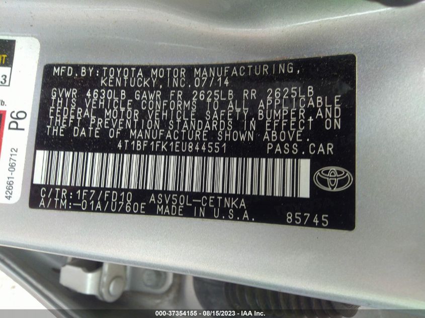 2014 TOYOTA CAMRY L/LE/XLE/SE/SE SPORT - 4T1BF1FK1EU844551