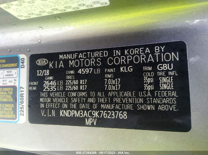 KNDPM3AC9K7623768 Kia Sportage LX 9