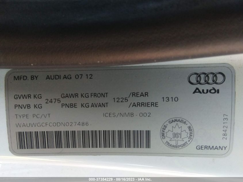 2013 AUDI A7 3.0 - WAUWGCFC0DN027486