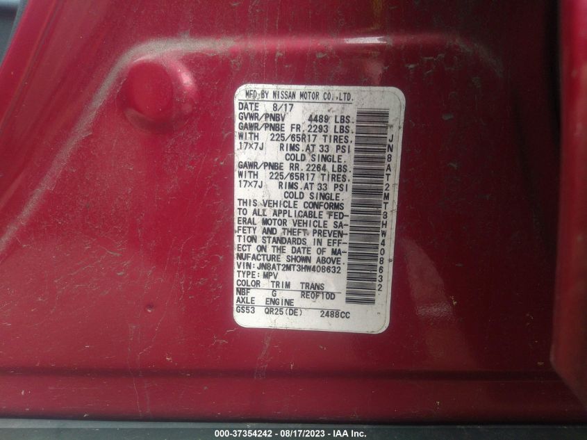 2017 NISSAN ROGUE SV - JN8AT2MT3HW408632