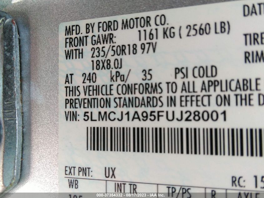 2015 LINCOLN MKC - 5LMCJ1A95FUJ28001