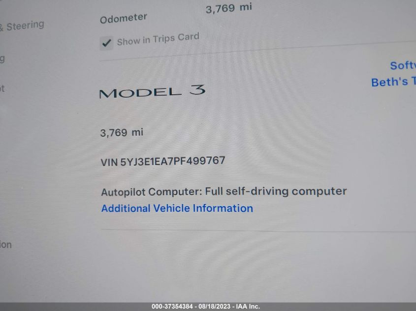 2023 TESLA MODEL 3 - 5YJ3E1EA7PF499767