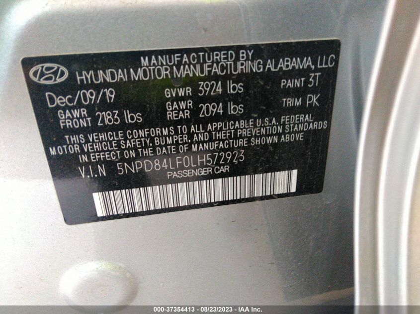 2020 HYUNDAI ELANTRA SEL - 5NPD84LF0LH572923