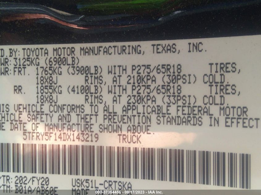 2013 TOYOTA TUNDRA 2WD TRUCK - 5TFRY5F14DX143219