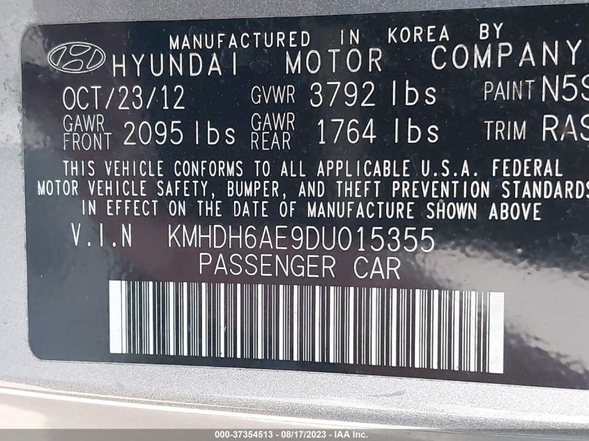 2013 HYUNDAI ELANTRA COUPE GS KMHDH6AE9DU015355