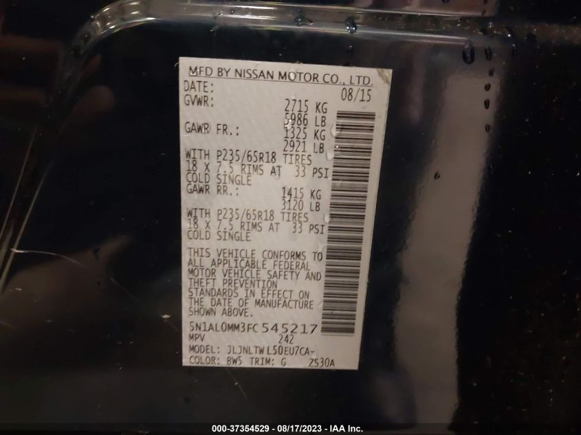 2015 INFINITI QX60 - 5N1AL0MM3FC545217
