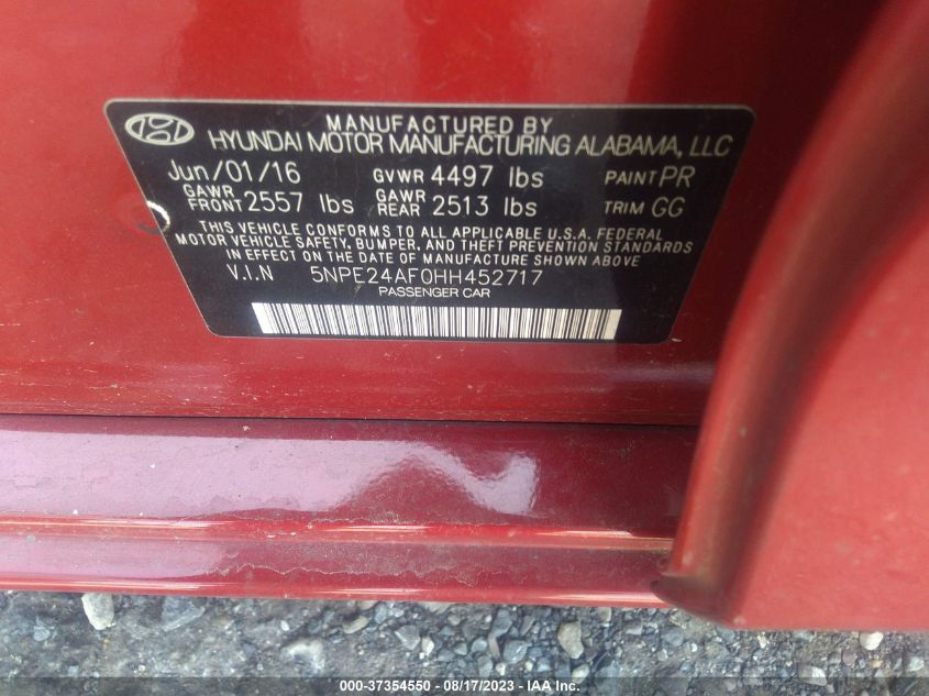 2017 HYUNDAI SONATA SE - 5NPE24AF0HH452717
